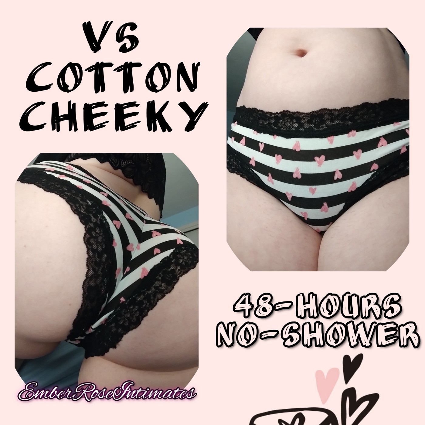 VS Black & White Lace Trim Striped Cotton Cheeky W/ Pink Hearts