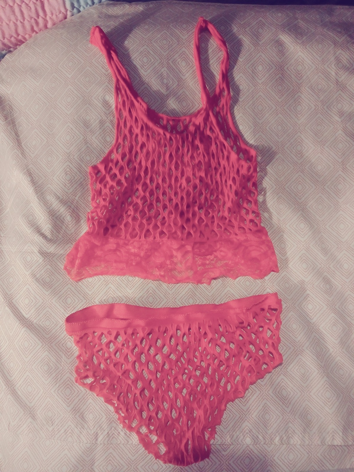 Red fishnet set