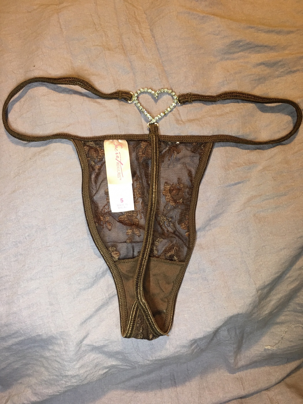 Brown lace heart thong