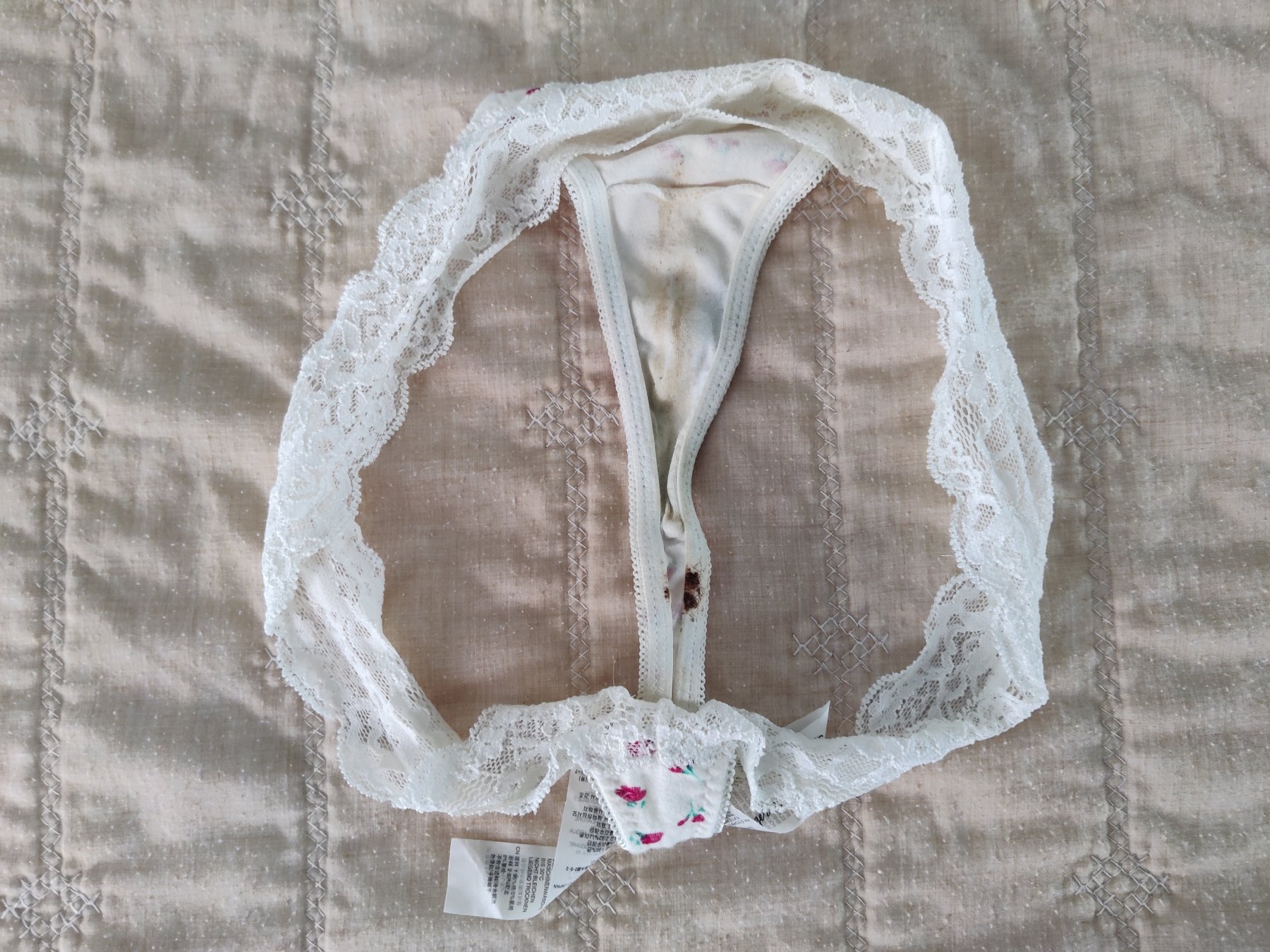 Flower cotton & lace thong - 2