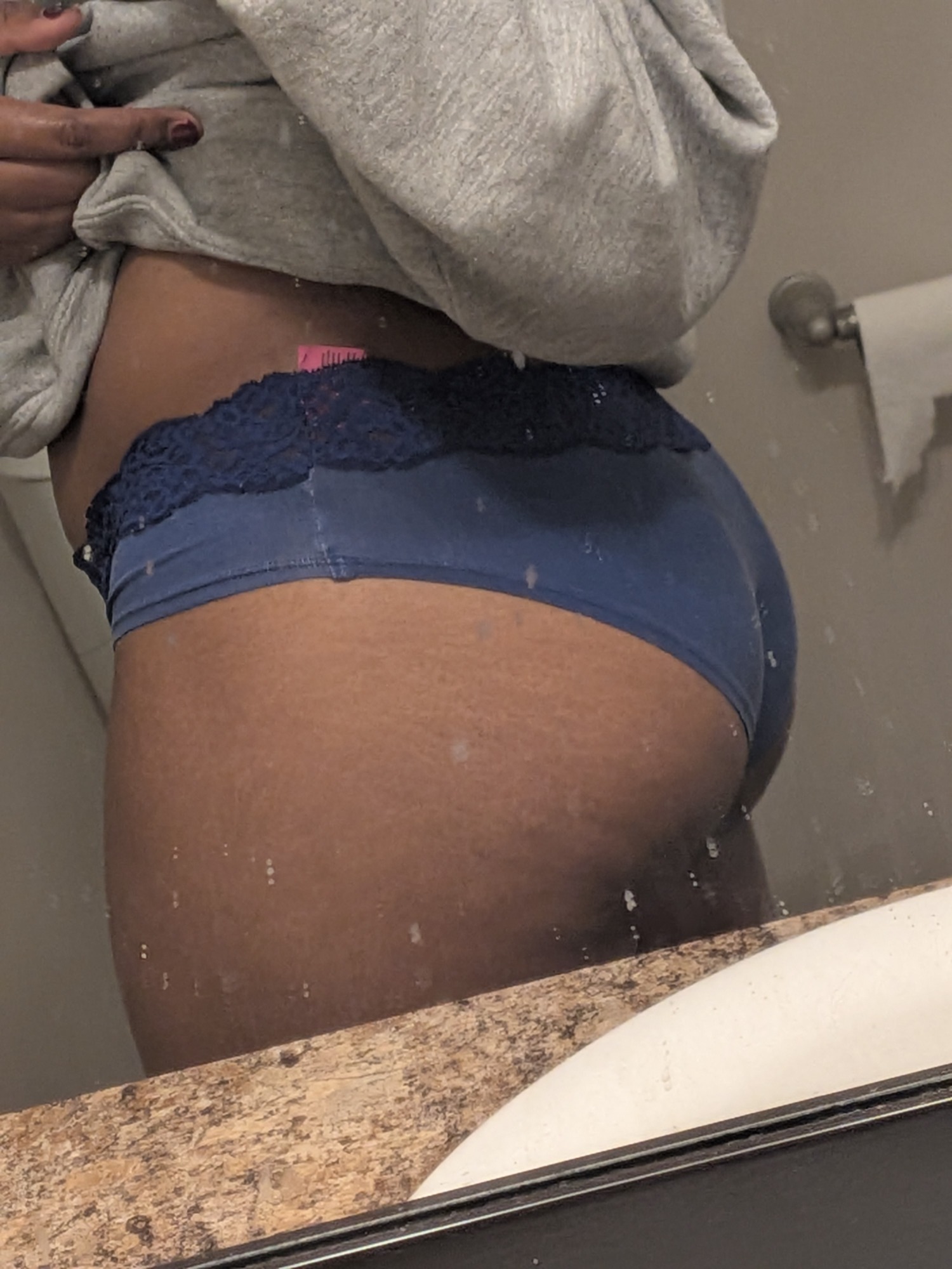 Blue lace underwear, worn