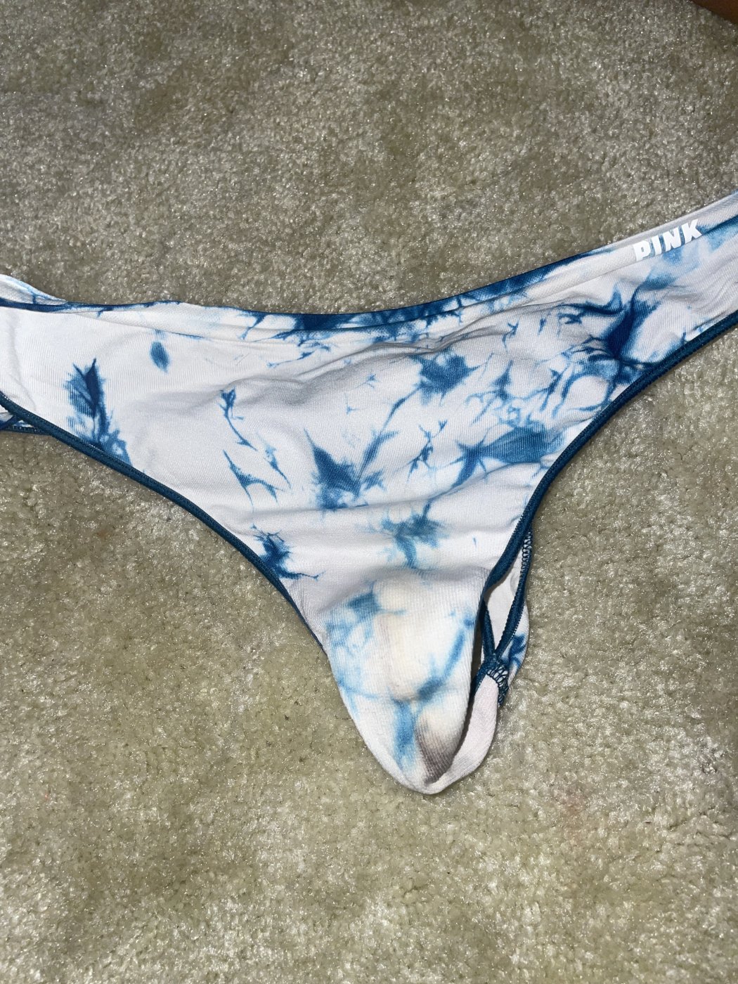 Luscious blue and white thong wore two days working and on 3 mile walk!