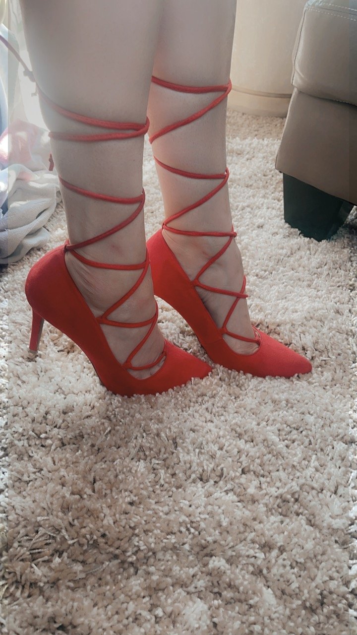 Red lace up pumps