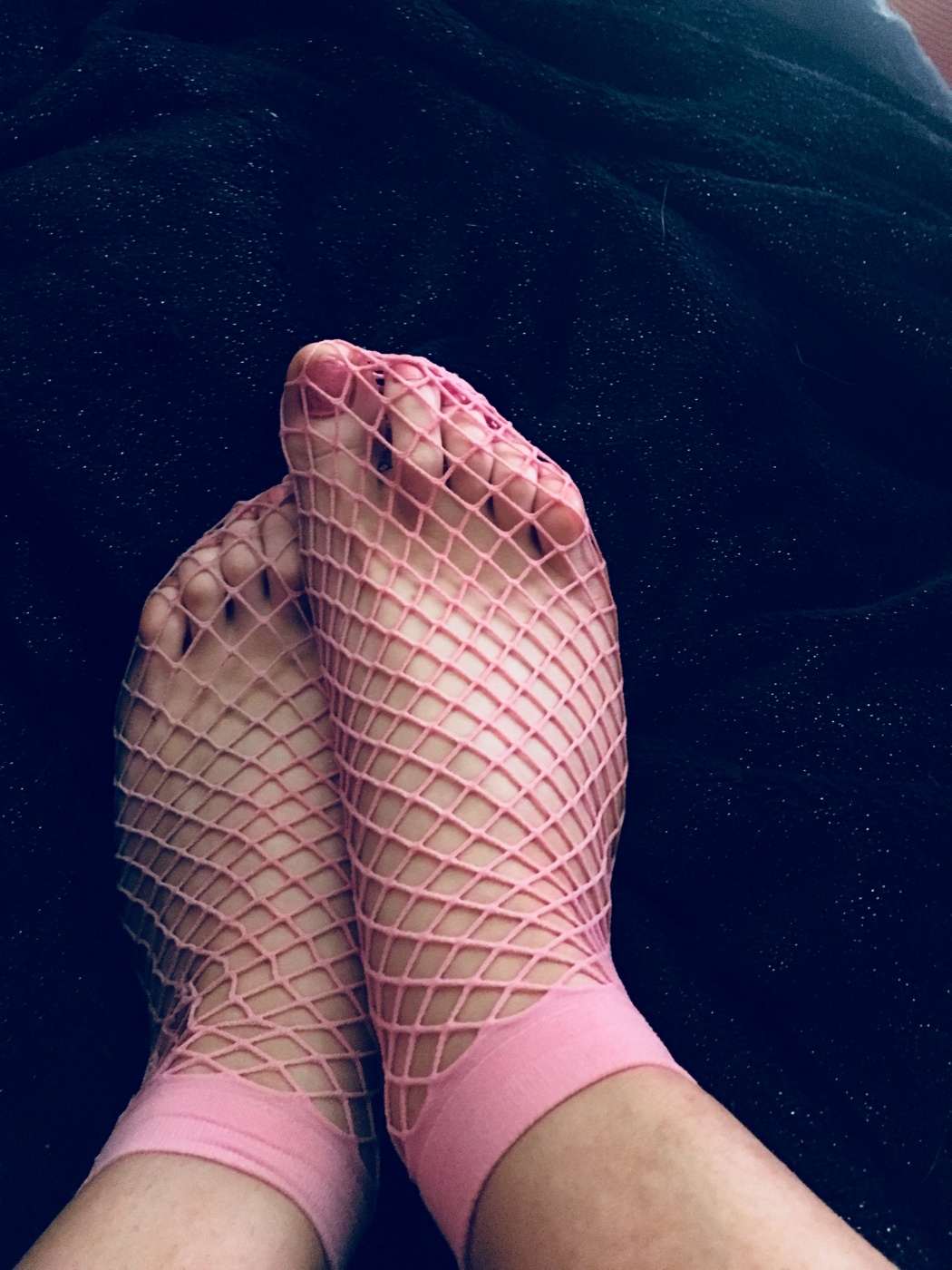 Worn Pink Fishnet Ankle Socks