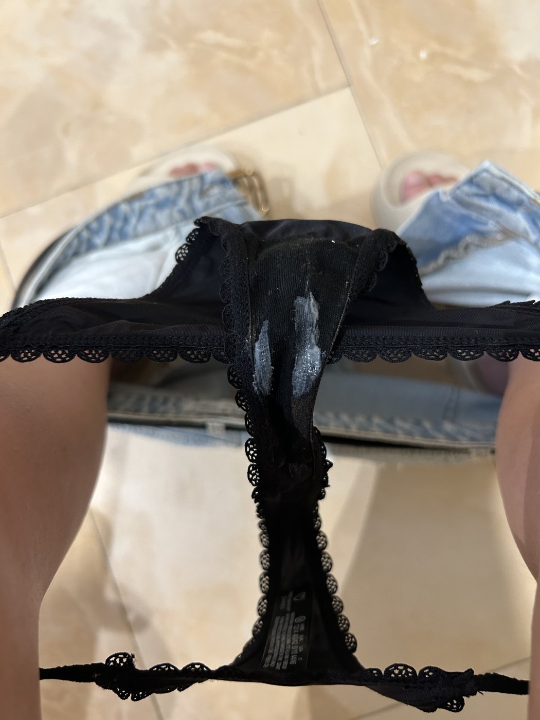 Creamy Black Thong