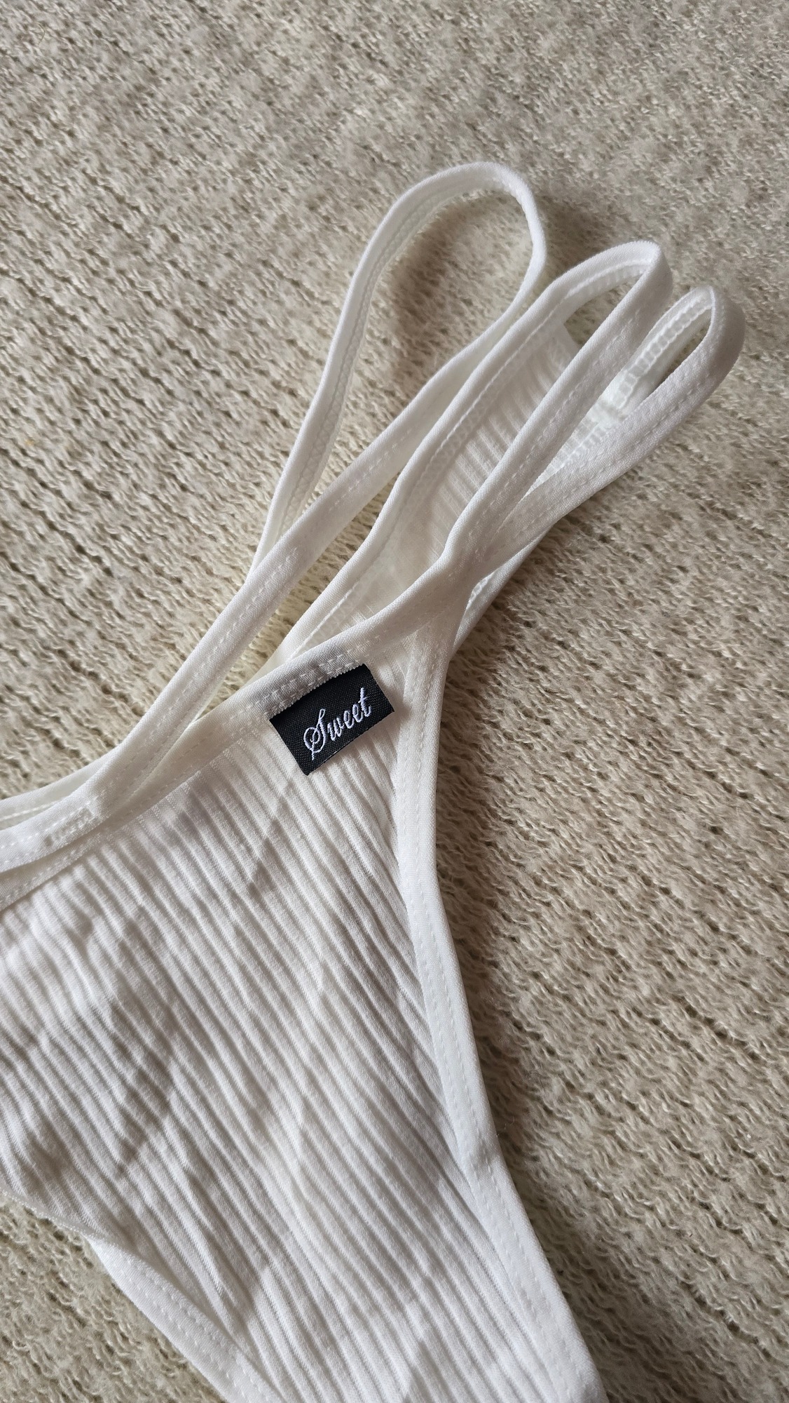 String blanc ajouré à triple lanières - Coton côtelé – photo 3 sur 4
