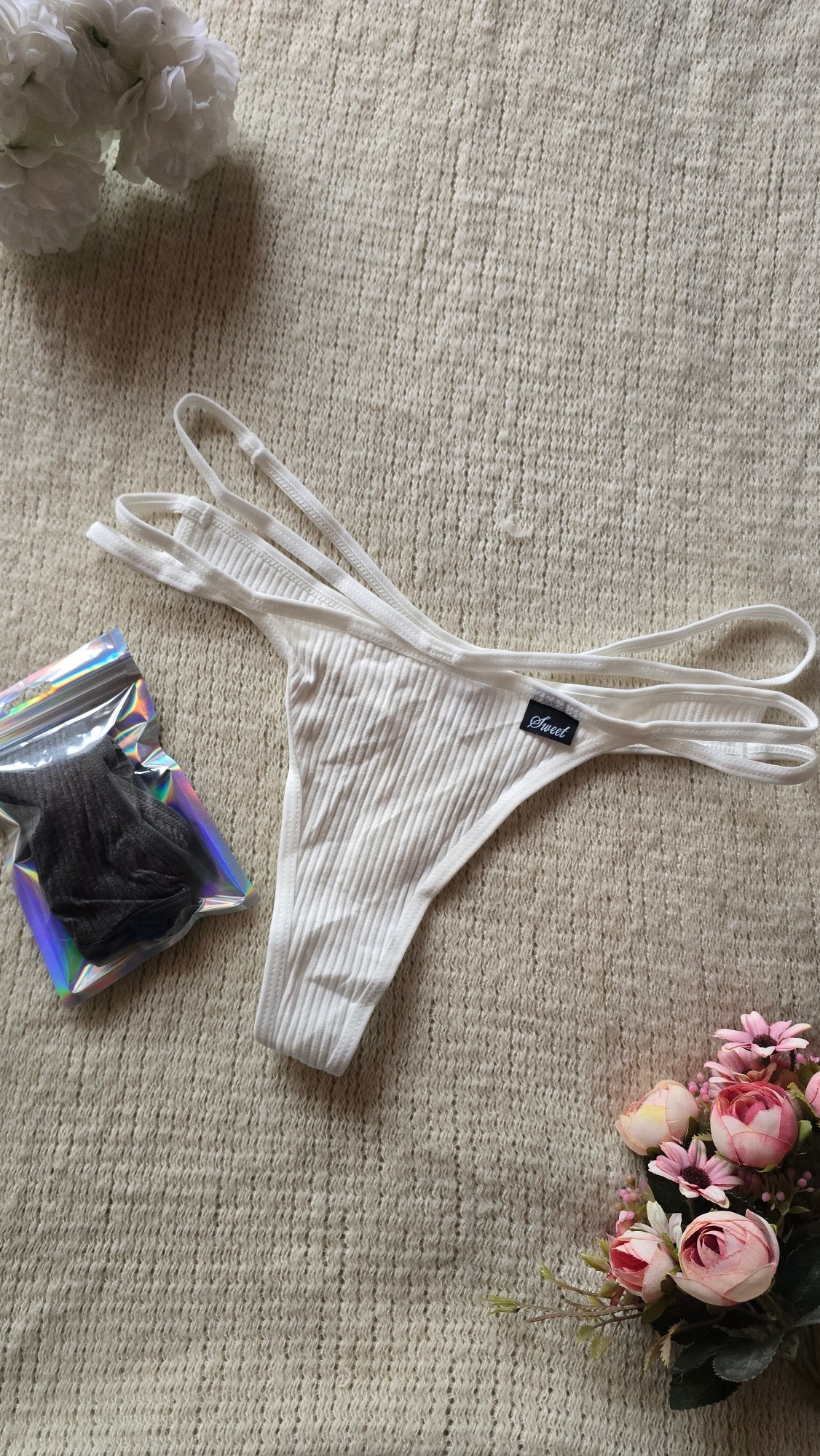 String blanc ajouré à triple lanières - Coton côtelé – photo 4 sur 4