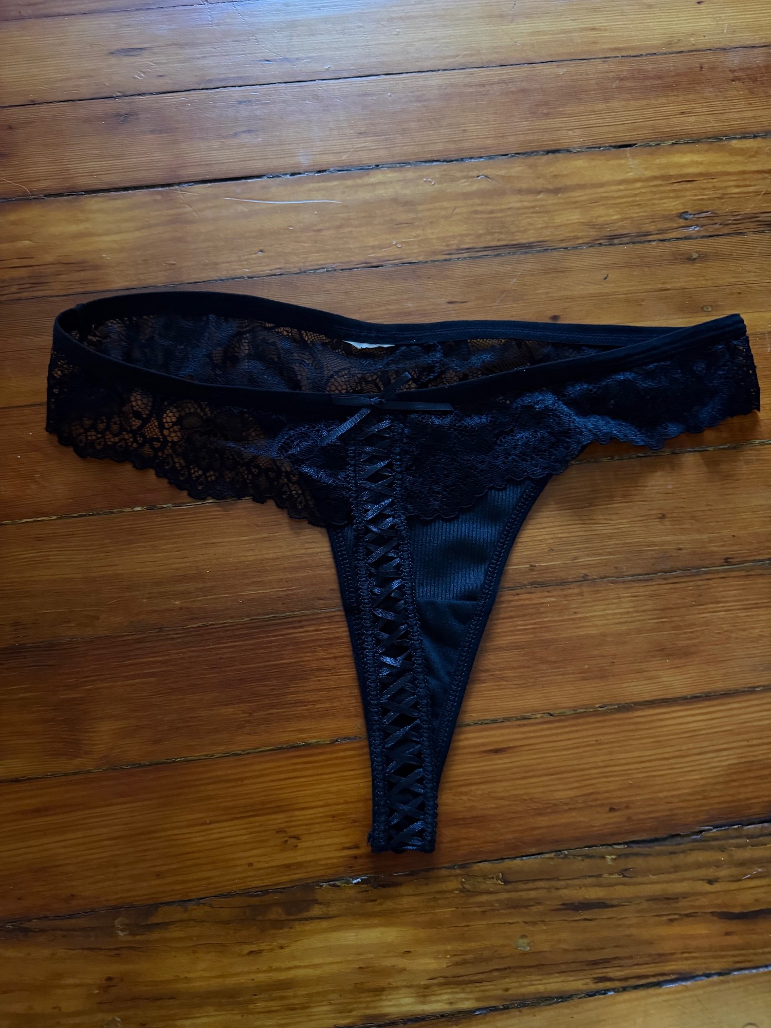 Black lace corset thong