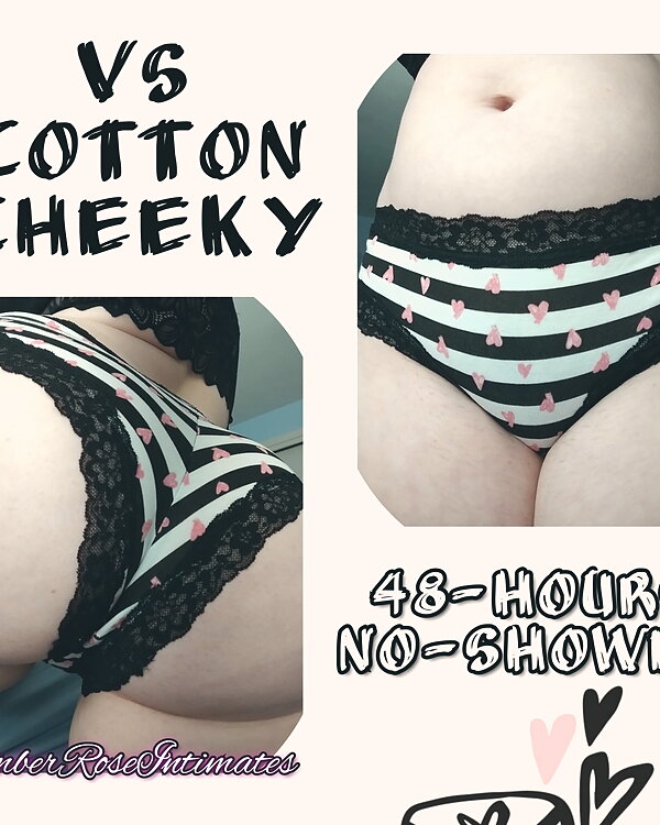 VS Black & White Lace Trim Striped Cotton Cheeky W/ Pink Hearts