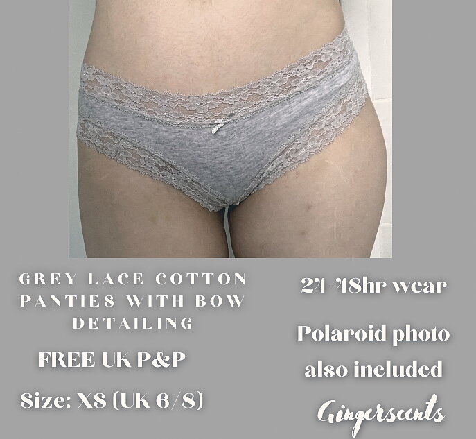 Grey Lace Cotton Full Back Panties With Bow Detailing (#A4)