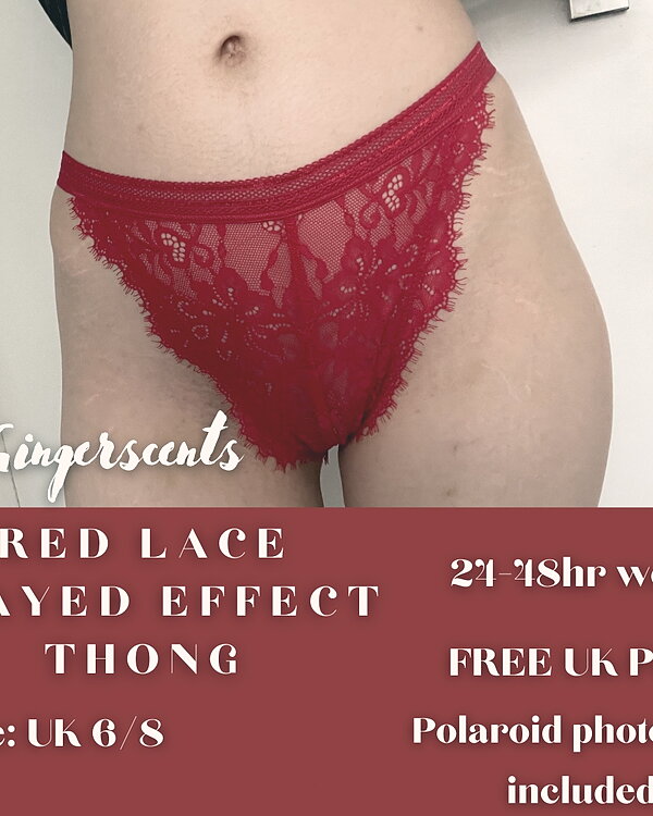 Red Lace Frayed Effect Thong (#A2)