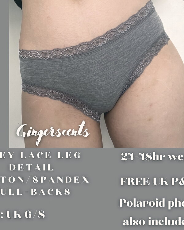 Grey Lace Leg Detail Cotton/Spandex Full Back Panties (#A3)