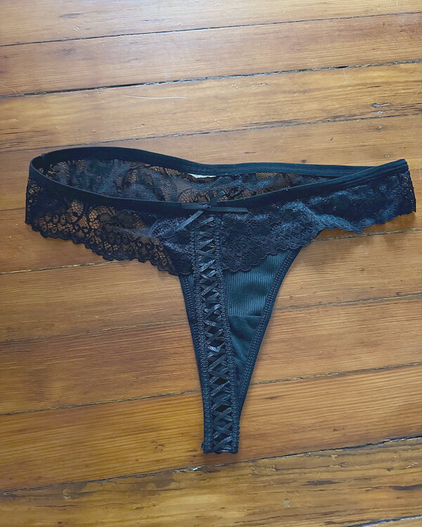 Black lace corset thong