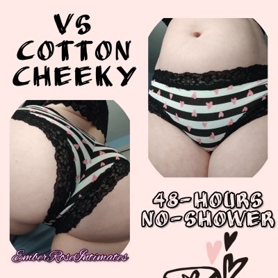 VS Black & White Lace Trim Striped Cotton Cheeky W/ Pink Hearts