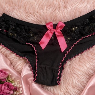 Black Lace & Pink Bow Panties
