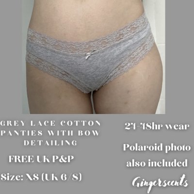 Grey Lace Cotton Full Back Panties With Bow Detailing (#A4)