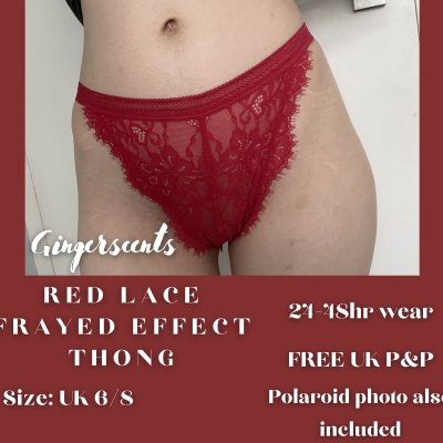 Red Lace Frayed Effect Thong (#A2)