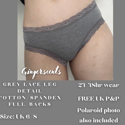 Grey Lace Leg Detail Cotton/Spandex Full Back Panties (#A3)