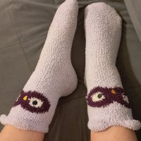 Purple fluffy owl sockys