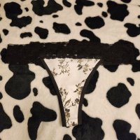 Lacey black and white thong with… - 2