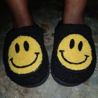 Worn Slippers with Smiley Face W… - 2