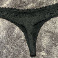 Worn black silky thong - 1